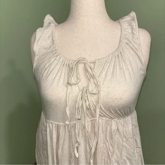 FP Beach Tie Front Sleeveless Tiered Maxi Dress Cream Boho Cottage Women’s Sz M - Picture 3 of 5